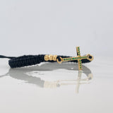 Pulsera Tejida Negra Cruz Tupida Oro Amarillo 18K