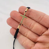 Pulsera Tejida Negra Cruz Tupida Oro Amarillo 18K