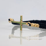 Pulsera Tejida Negra Cruz Tupida Oro Amarillo 18K