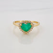 Anillo Canasta Corazon Esmeraldas 93pts Diamantes 15pts 2.4g / T6 1/4 Oro Amarillo 18K