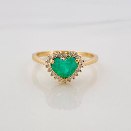 Heart Basket Ring Emeralds 93pts Diamonds 15pts 2.4g / T6 1/4 Yellow Gold 18K
