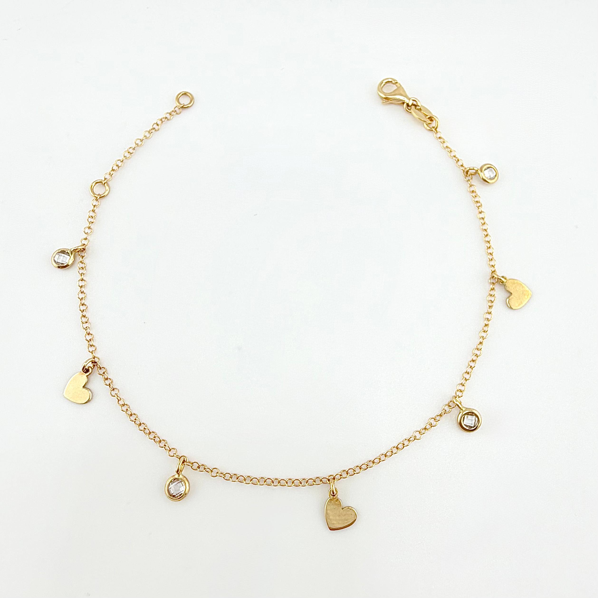 Pulso Aro Seguido Corazones Burbujas 2.2gr / 7 3/4 in / 1.5mm Oro Amarillo +4 18K ©