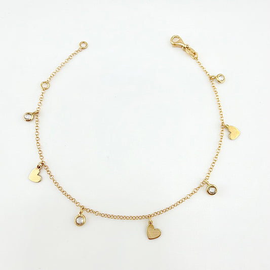 Pulso Aro Seguido Corazones Burbujas 2.2gr / 7 3/4 in / 1.5mm Oro Amarillo +4 18K ©