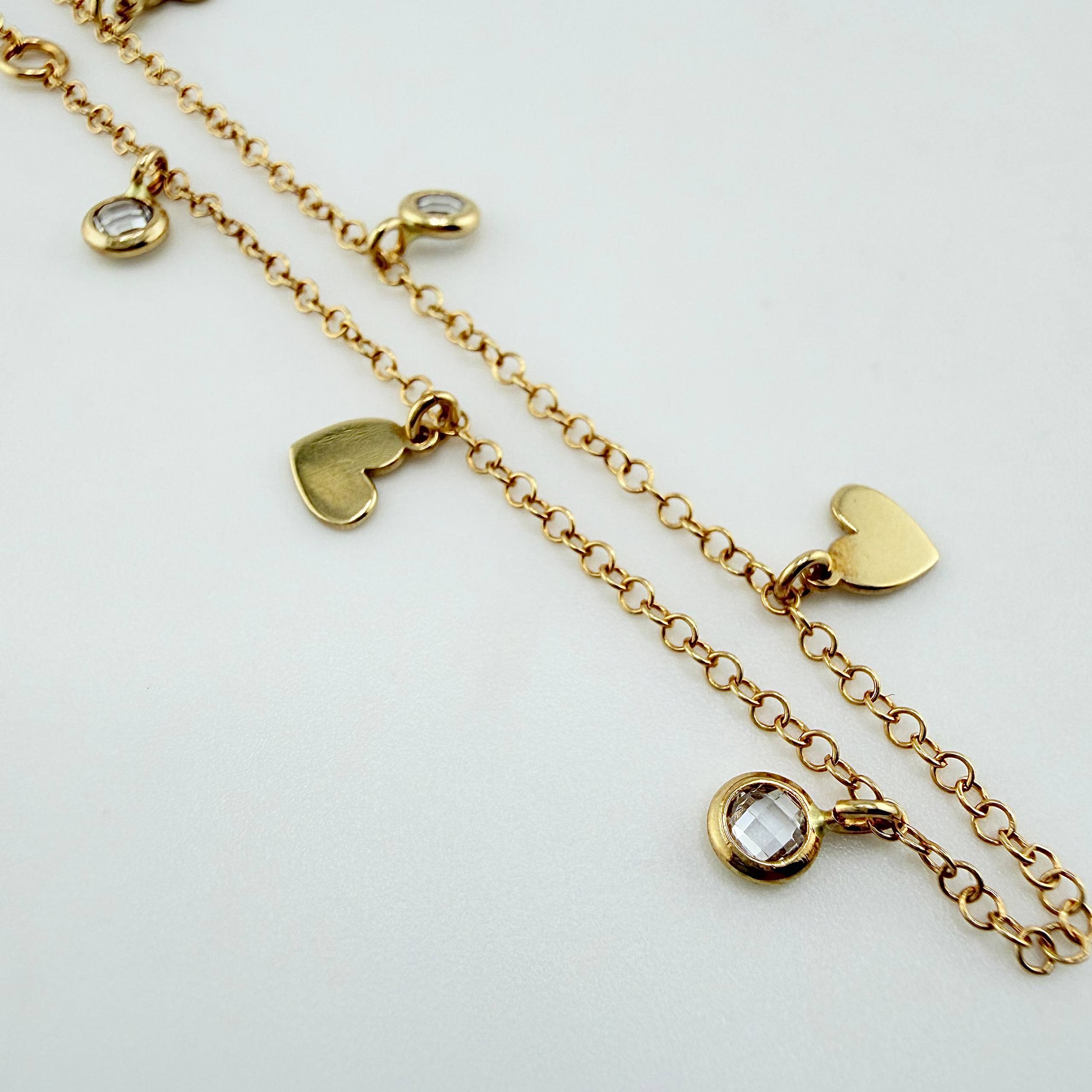 Pulso Aro Seguido Corazones Burbujas 2.2gr / 7 3/4 in / 1.5mm Oro Amarillo +4 18K ©