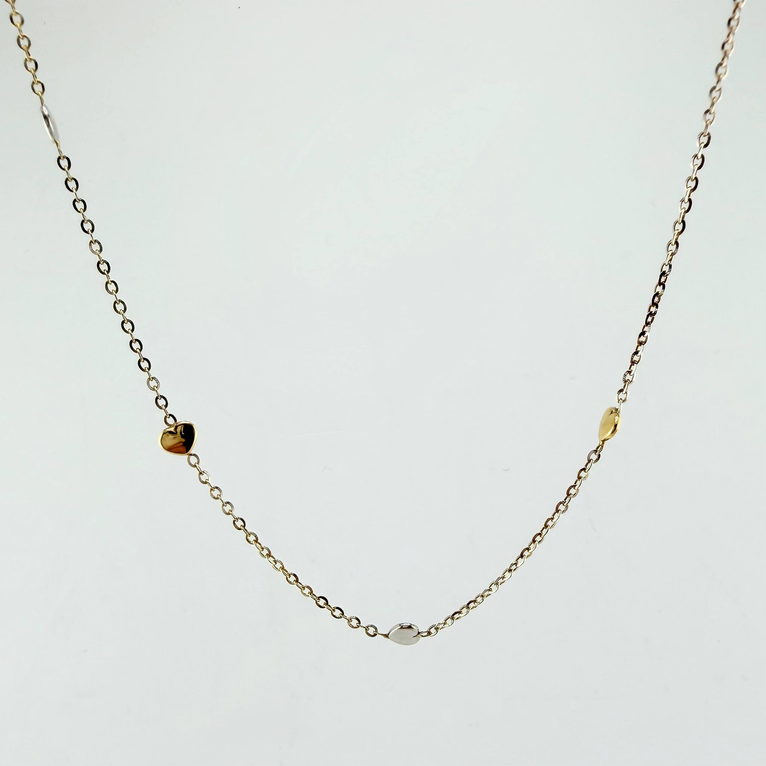 Cadena Aro Seguido Corazones 3.65gr / 17 3/4 in / 1mm Dos Oros Amarillo Blanco +4 18K ©