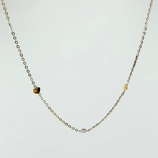 Cadena Aro Seguido Corazones 3.65gr / 17 3/4 in / 1mm Dos Oros Amarillo Blanco +4 18K ©