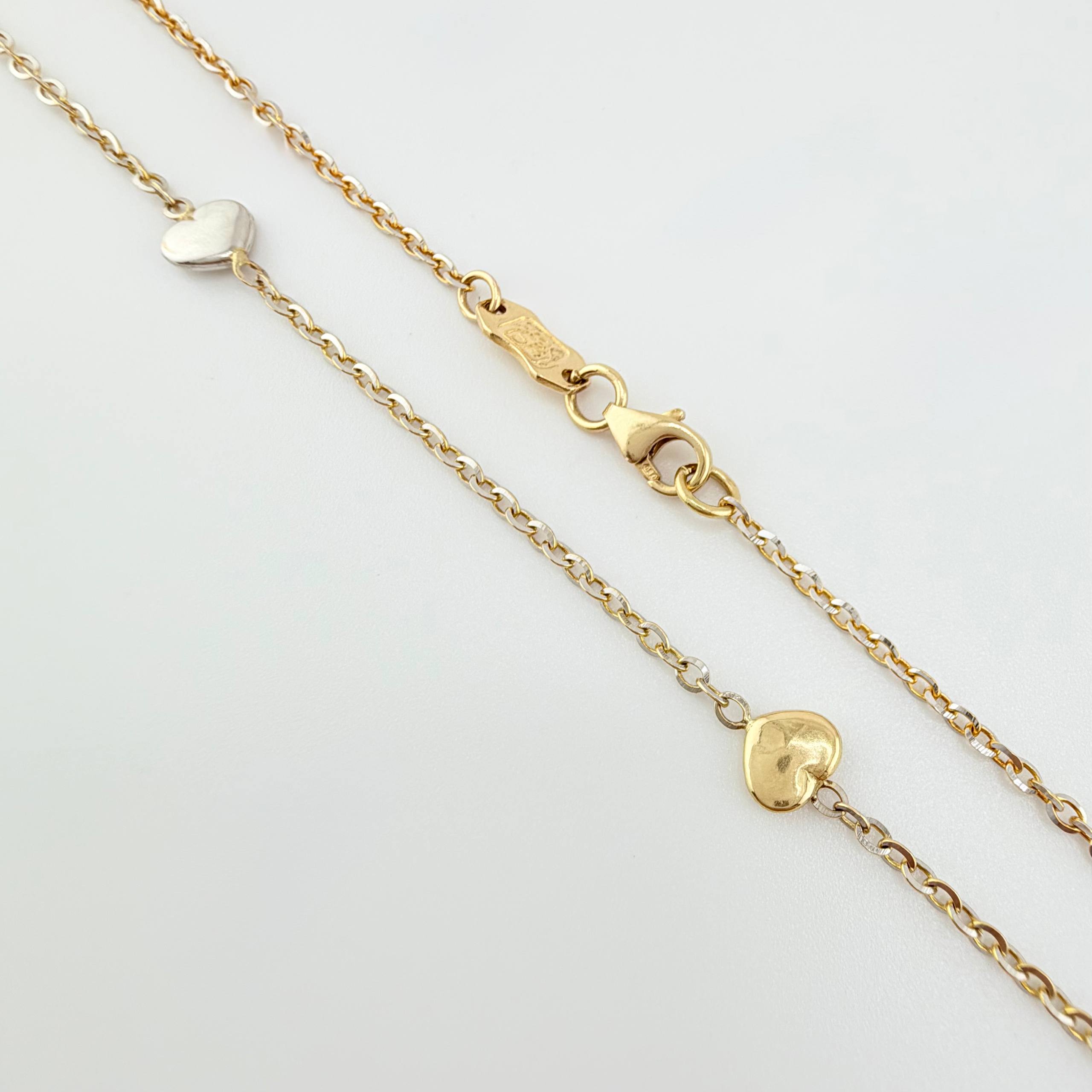 Cadena Aro Seguido Corazones 3.65gr / 17 3/4 in / 1mm Dos Oros Amarillo Blanco +4 18K ©