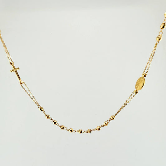 Cadena Denario Virgen Milagrosa 5.6gr / 17 3/4 in / 3mm Oro Amarillo +4 18K ©