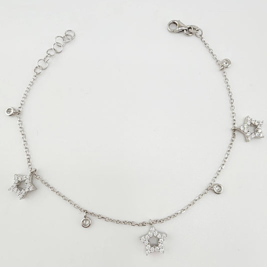 Pulso Aro Seguido Estrellas 3.05gr / 7 1/2 in / 1.2mm Oro Blanco +4 18K ©