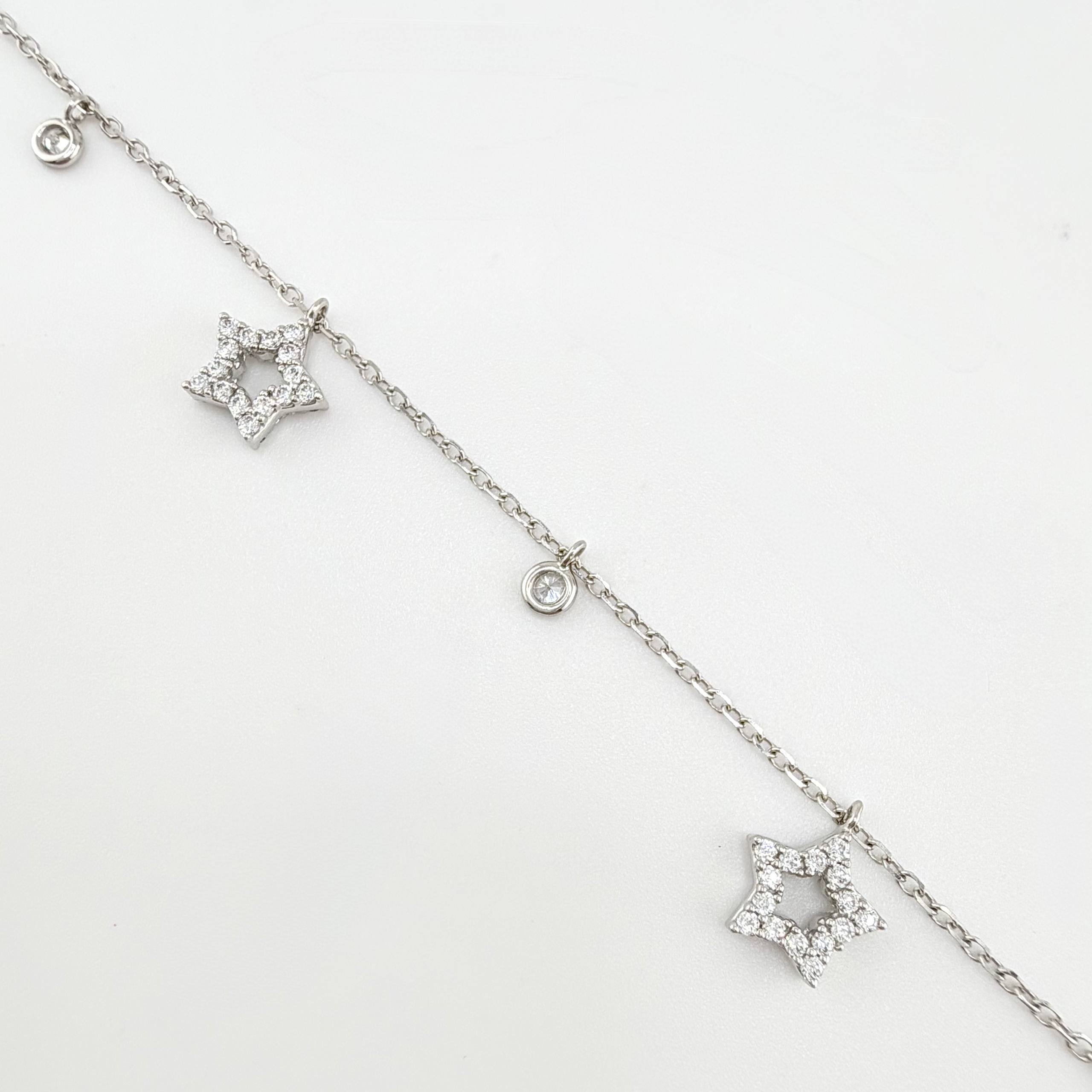 Pulso Aro Seguido Estrellas 3.05gr / 7 1/2 in / 1.2mm Oro Blanco +4 18K ©