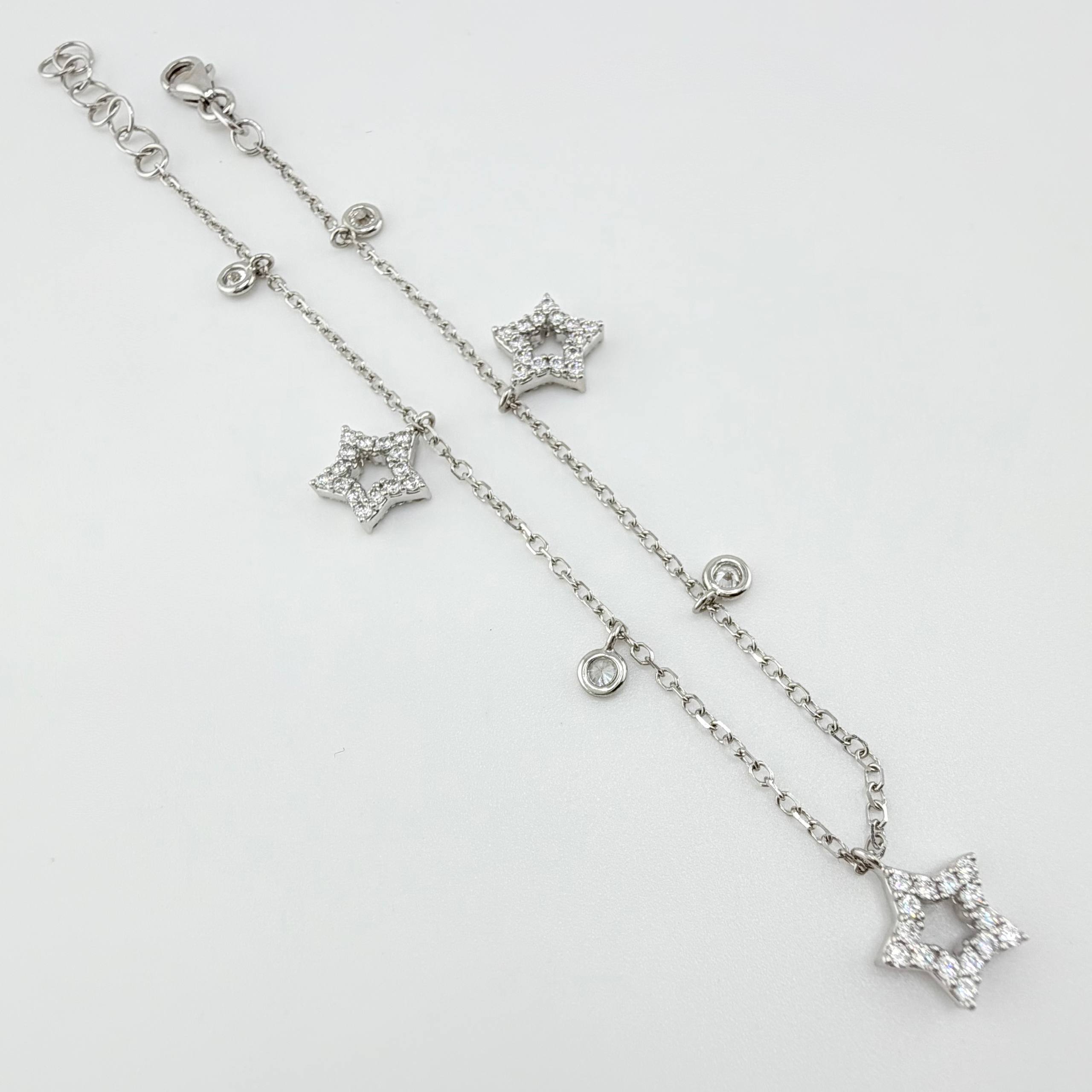 Pulso Aro Seguido Estrellas 3.05gr / 7 1/2 in / 1.2mm Oro Blanco +4 18K ©