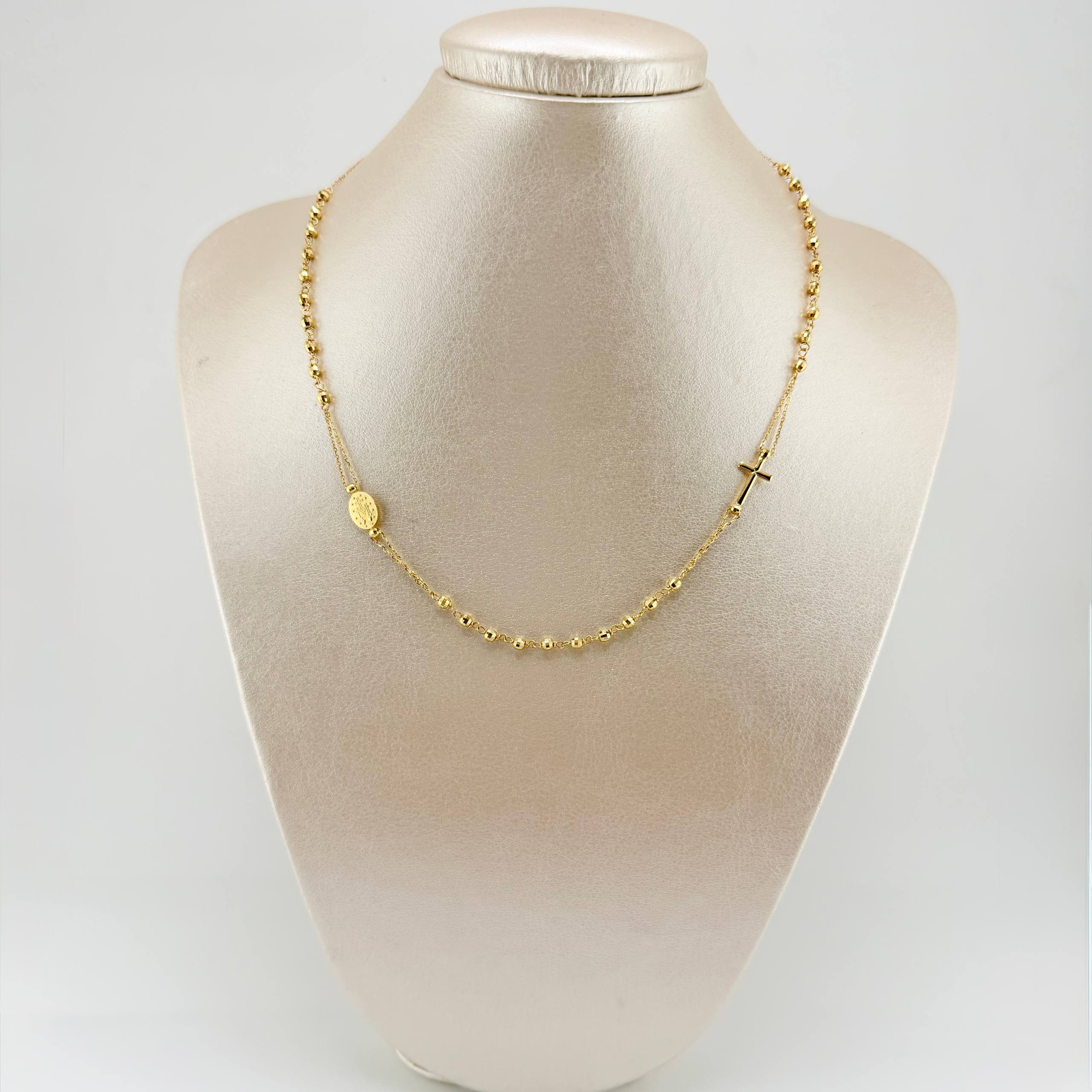 Cadena Denario Virgen Milagrosa 5.6gr / 17 3/4 in / 3mm Oro Amarillo +4 18K ©