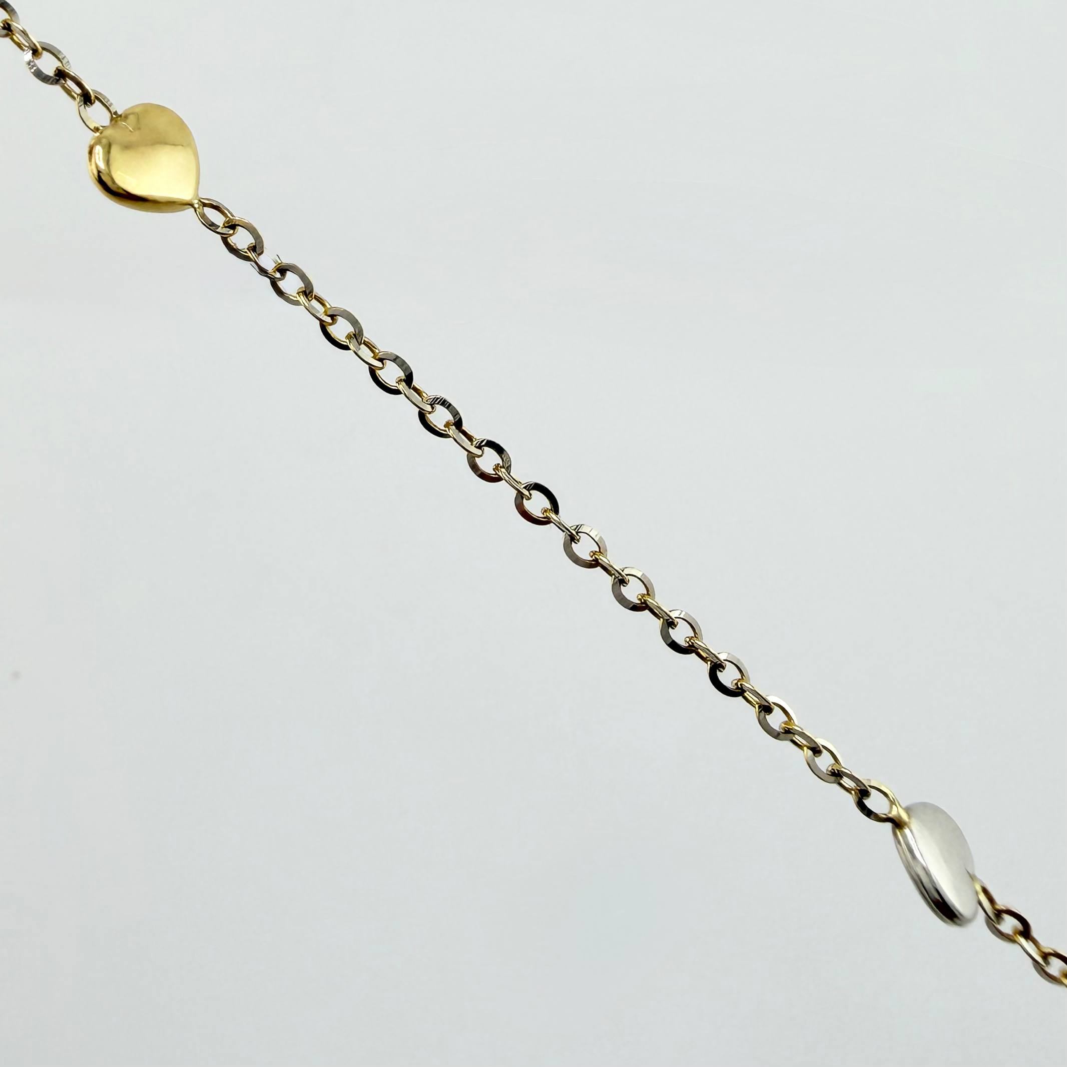 Cadena Aro Seguido Corazones 3.65gr / 17 3/4 in / 1mm Dos Oros Amarillo Blanco +4 18K ©