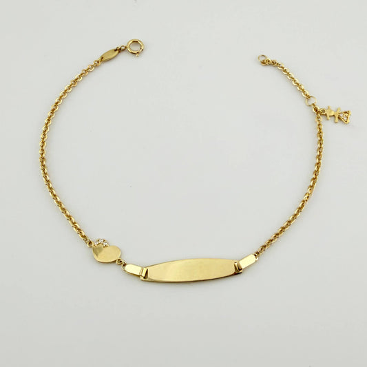 Pulso Aro Seguido Placa Niña Corazon 2.85gr / 7 1/2 in / 1.8mm Oro Amarillo +4 18K*