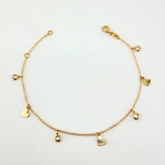 Pulso Aro Seguido Corazones Burbujas  2.2gr / 7 1/4 in / 1.5mm Oro Amarillo +4 18K*