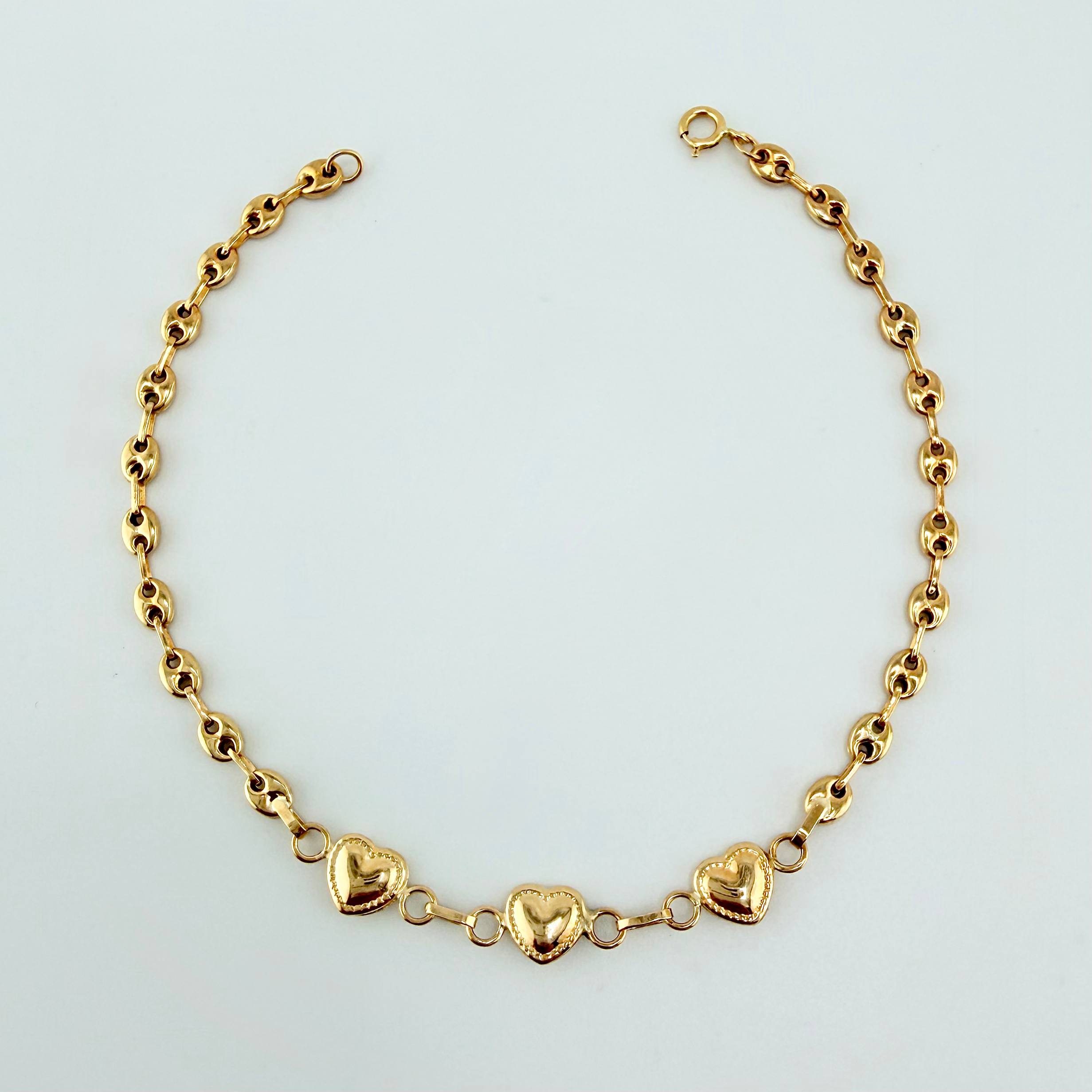 Pulso GC Corazones Bordeados 2.2gr / 7 in / 3mm Oro Amarillo 18K