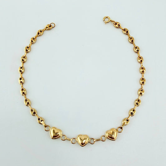 Pulso GC Corazones Bordeados 2.2gr / 7 in / 3mm Oro Amarillo 18K
