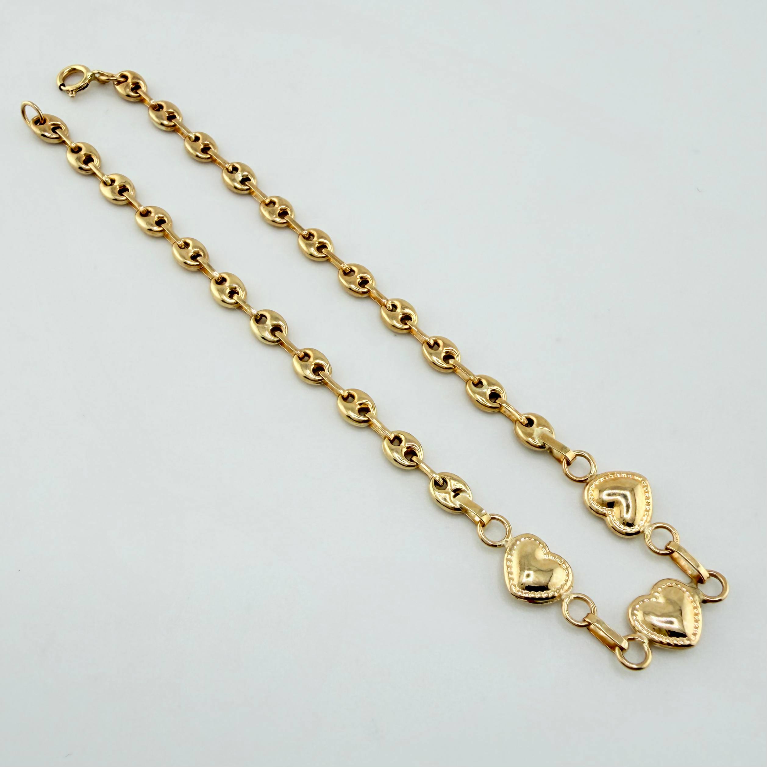 Pulso GC Corazones Bordeados 2.2gr / 7 in / 3mm Oro Amarillo 18K