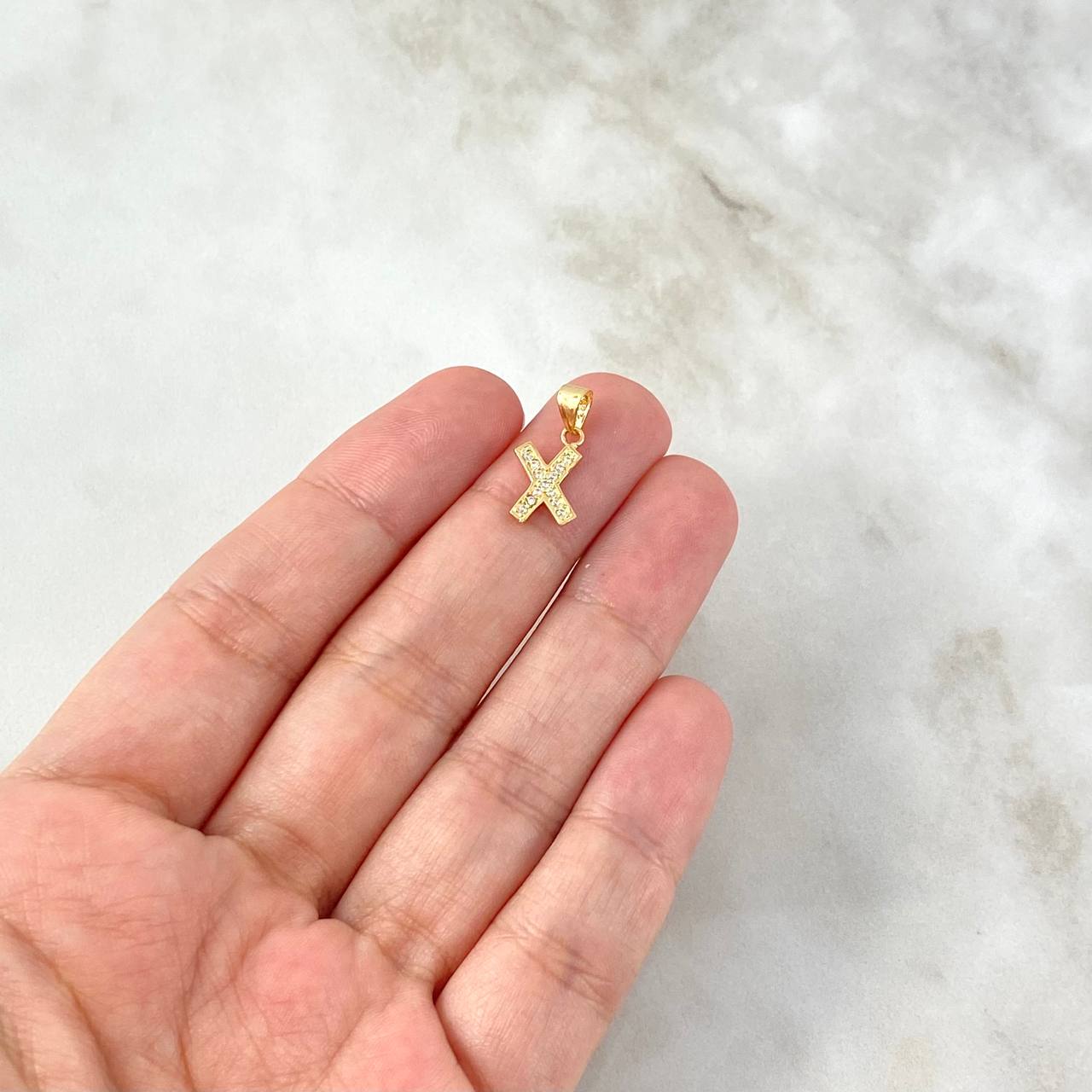 Pendant Letter X Silhouette 0.55gr / 1.6cm / White Zircons 18K Yellow Gold ©