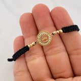 Pulsera Tejida Negra Corona Oro Amarillo 18K