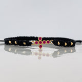 Pulsera Tejida Negra Cruz Tupida Oro Amarillo 18K