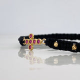 Pulsera Tejida Negra Cruz Tupida Oro Amarillo 18K