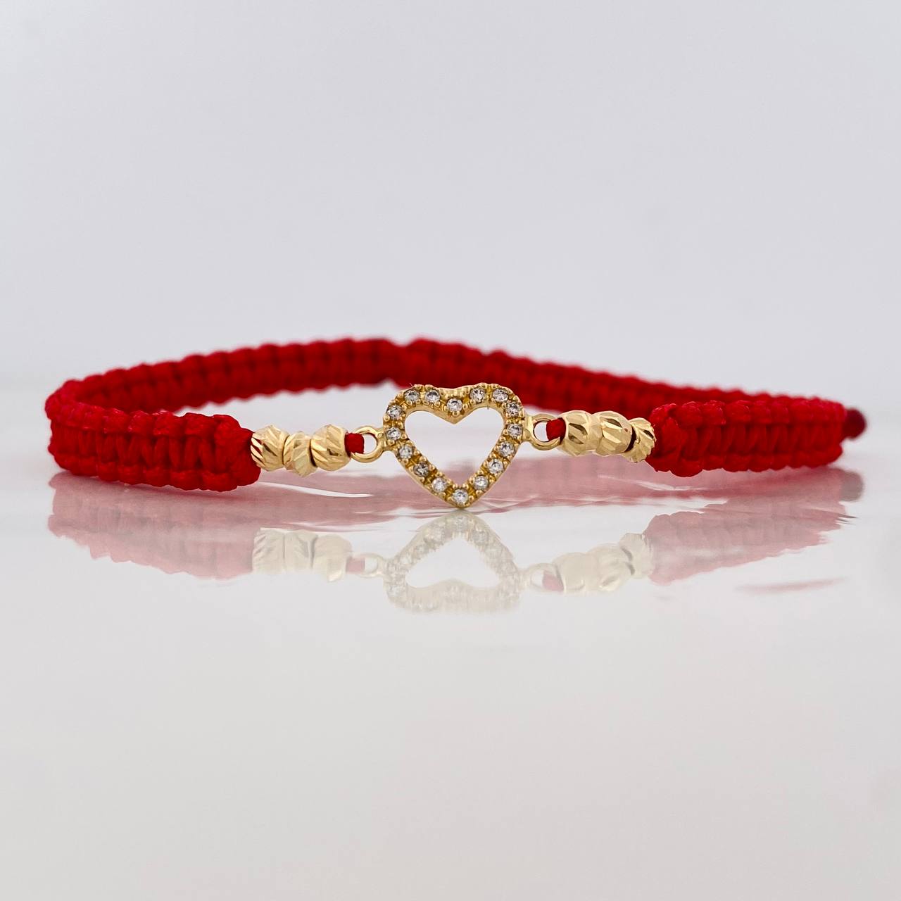 Red Woven Bracelet Heart Silhouette Yellow Gold 18K