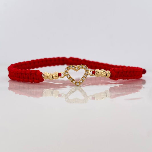 Pulsera Tejida Roja Silueta Corazón Oro Amarillo 18K