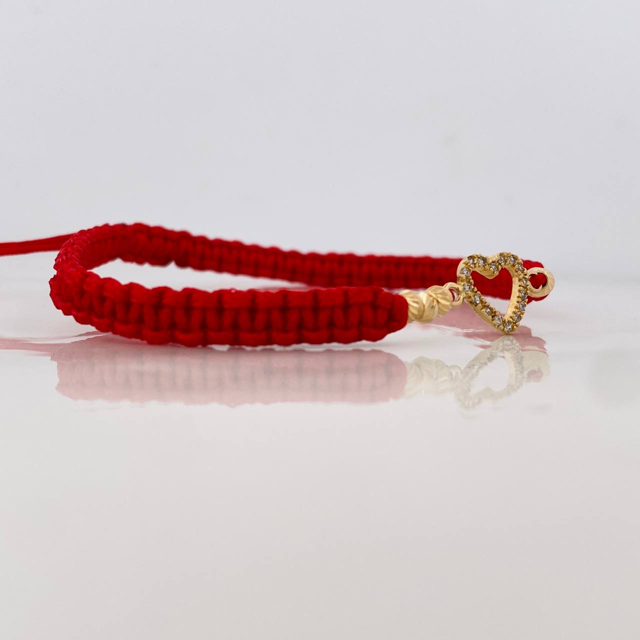 Red Woven Bracelet Heart Silhouette Yellow Gold 18K