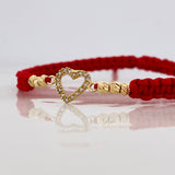 Red Woven Bracelet Heart Silhouette Yellow Gold 18K