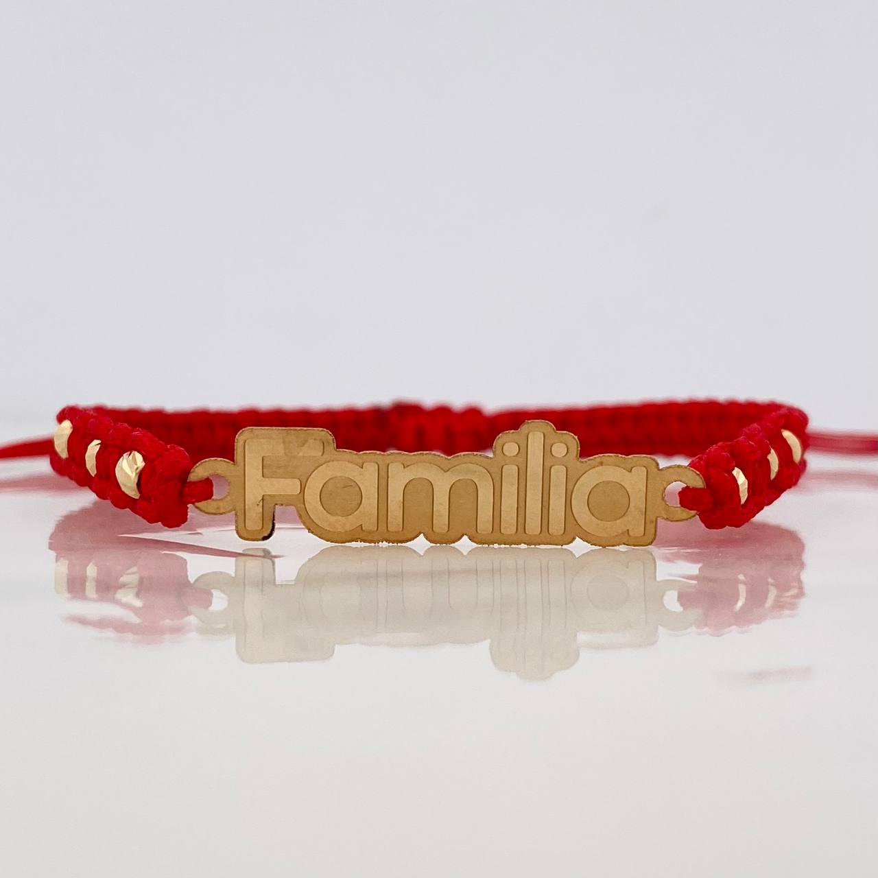 Pulsera Tejida Roja Herraje Familia Oro Amarillo 18K