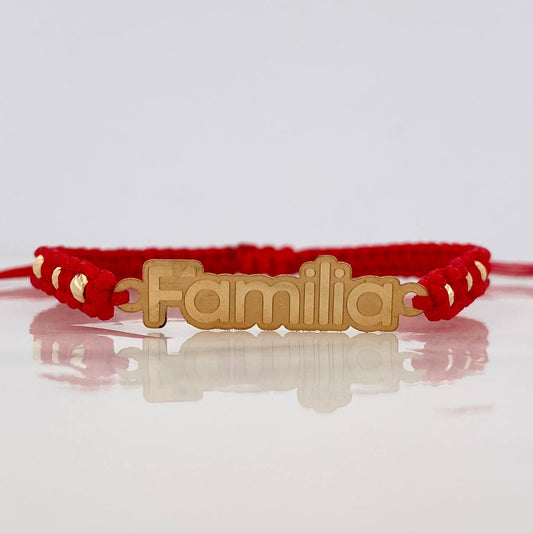 Pulsera Tejida Roja Herraje Familia Oro Amarillo 18K