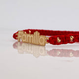 Pulsera Tejida Roja Herraje Familia Oro Amarillo 18K
