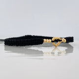 Pulsera Tejida Negra Silueta Corazón Oro Amarillo 18K