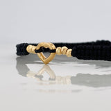 Pulsera Tejida Negra Silueta Corazón Oro Amarillo 18K