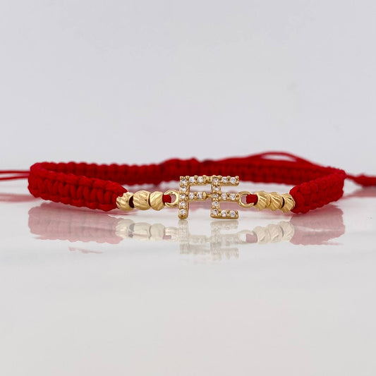 Pulsera Tejida Roja Herraje Fe Oro Amarillo 18K