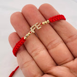 Red Woven Bracelet Charm Faith Yellow Gold 18K