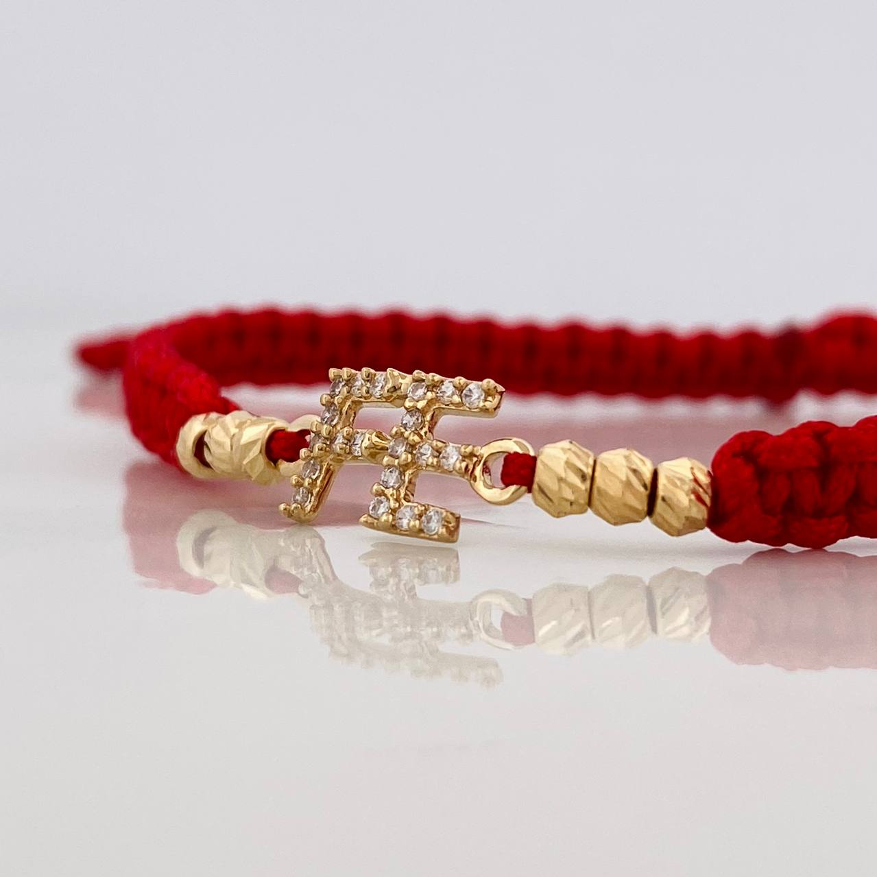 Red Woven Bracelet Charm Faith Yellow Gold 18K