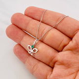 Set Cadena Veneciana + Dije Mariposa Esmeralda 0.7pts / 1.95g / 20 in Oro Blanco 18K
