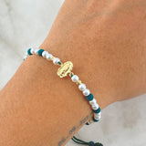Green Bracelet Charm Virgin Guadalupe 0.45gr / 3mm Beads Diamond Cut 2 Units 18K Yellow Gold *