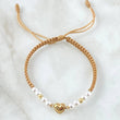 Pulsera Beige Herraje Corazón Punteado 0.55gr / 3mm Bolas Diamantadas 2 Und Oro Amarillo 18K *