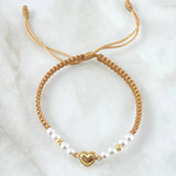 Pulsera Beige Herraje Corazón Punteado 0.55gr / 3mm Bolas Diamantadas 2 Und Oro Amarillo 18K *
