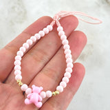 Llavero Rosado Oso 0.35gr / 3mm Bolas Diamantadas 4 Und Oro Amarillo 18K (A.C)