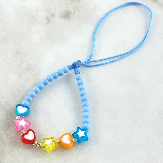 Llavero Azul Corazón Estrella 0.5gr / 3mm Bolas Diamantadas 6 Und Oro Amarillo 18K (A.C)