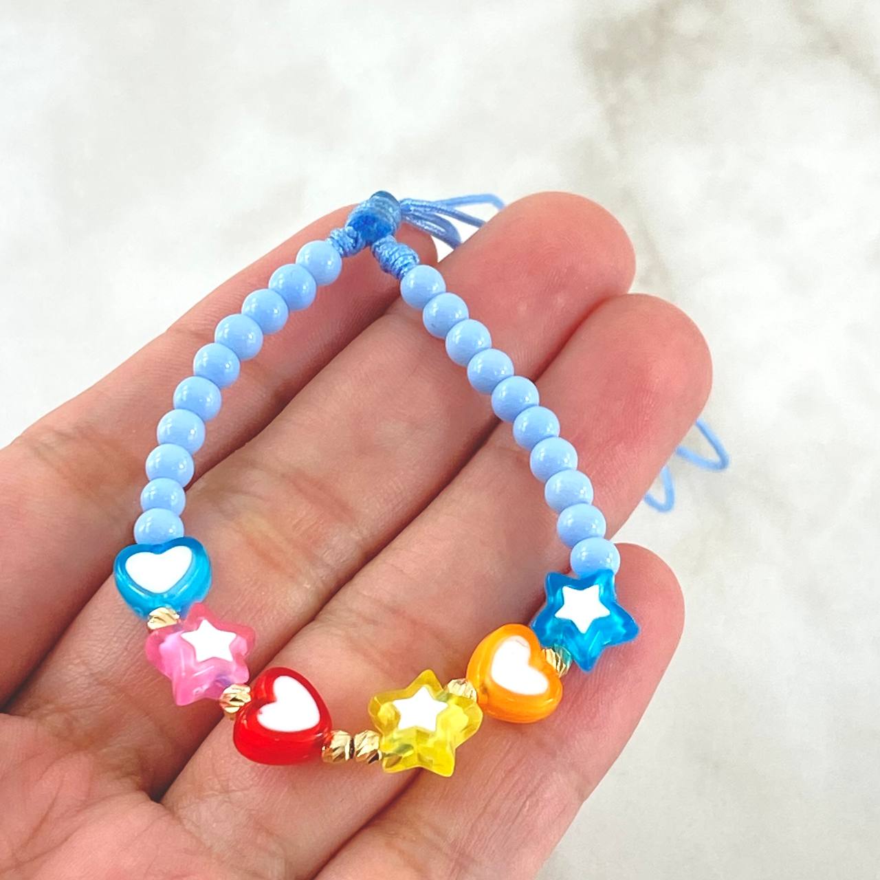 Llavero Azul Corazón Estrella 0.5gr / 3mm Bolas Diamantadas 6 Und Oro Amarillo 18K (A.C)