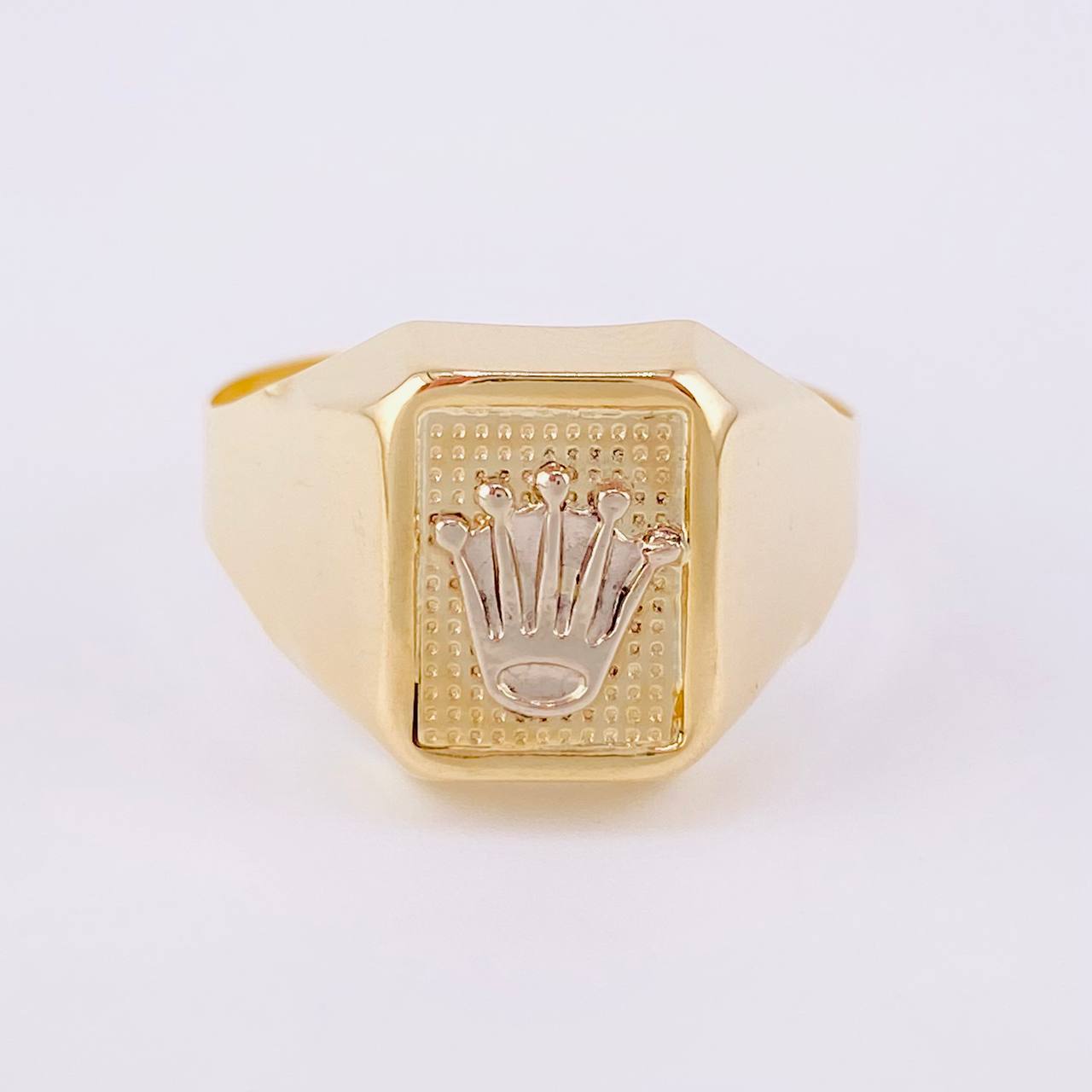 Anillo Sello Corona 3.45g / T10 1/2 Dos Oros Amarillo Blanco 18K