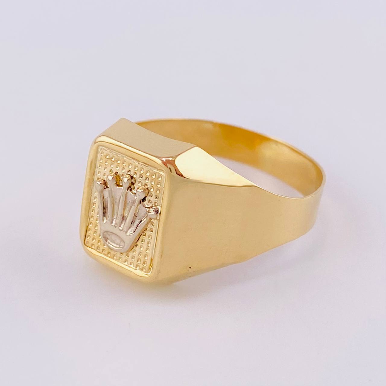 Anillo Sello Corona 3.45g / T10 1/2 Dos Oros Amarillo Blanco 18K