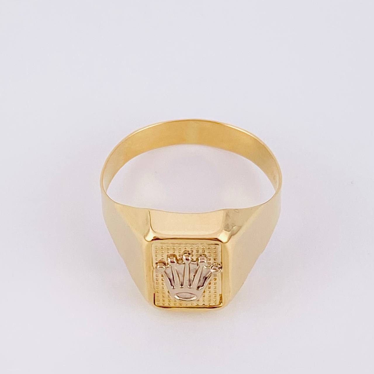 Anillo Sello Corona 3.45g / T10 1/2 Dos Oros Amarillo Blanco 18K