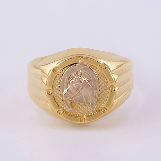 Horse Crown Signet Ring 3g / T9 1/4 Two-Tone Yellow White Gold 18K