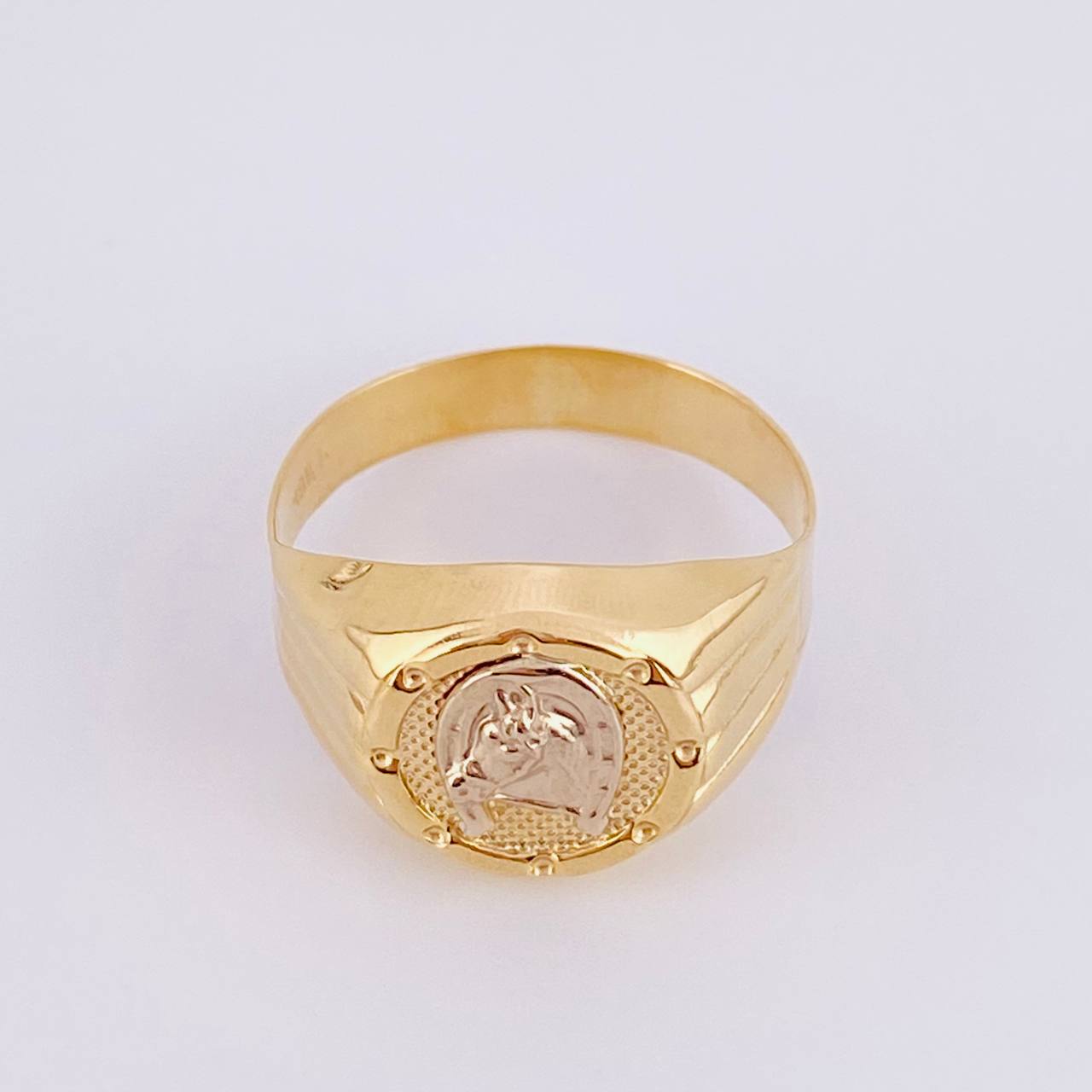 Anillo Sello Corona Caballo 3g / T9 1/4 Dos Oros Amarillo Blanco 18K